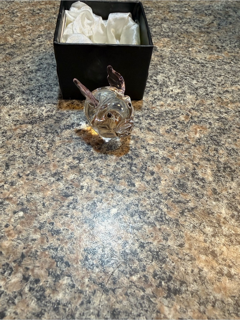 Clear Hand-Blown Glass Fish Figurine with Subtle Pink Fins